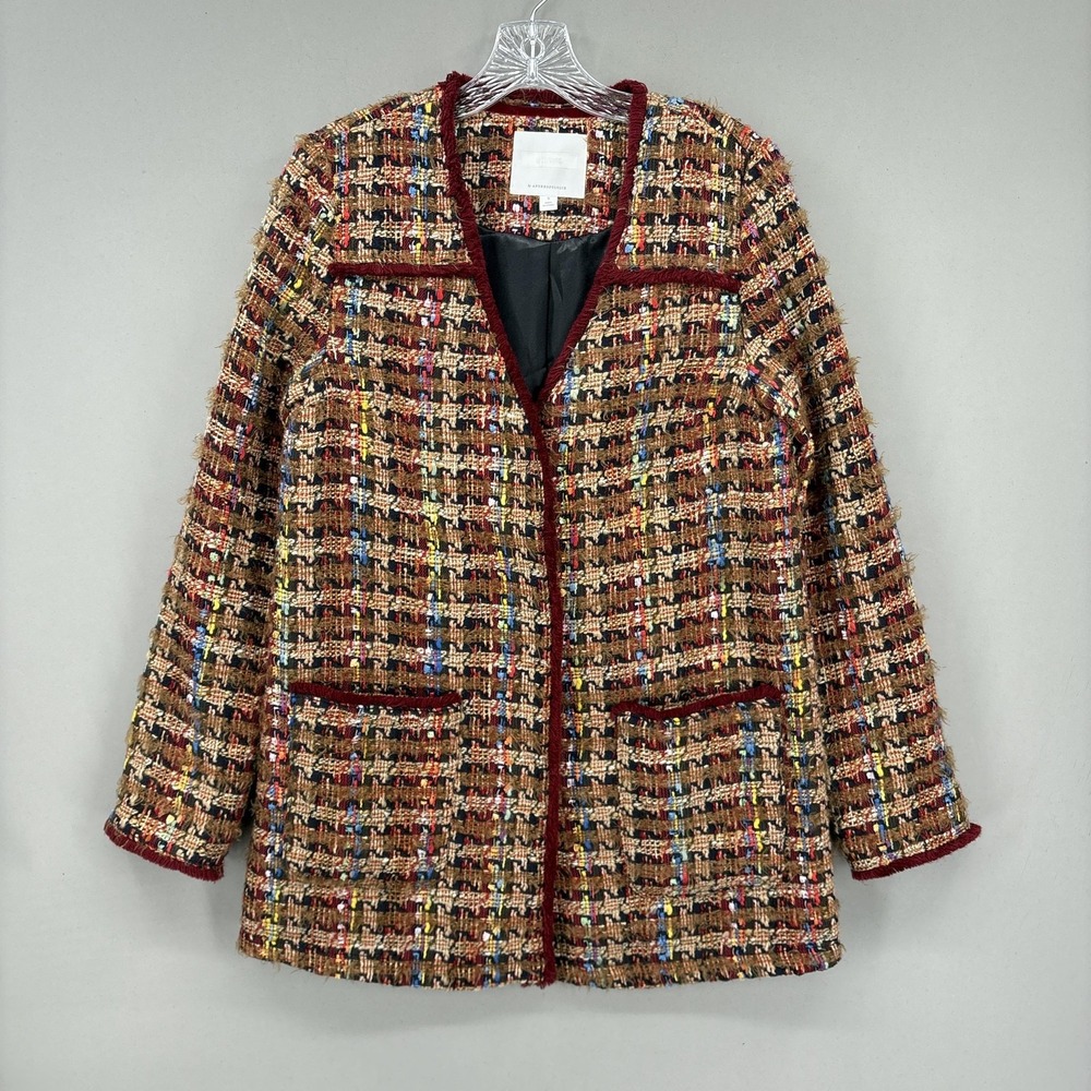 Ett:twa‎ Anthropologie Jacket Womens Small Multicolor Tweed Fringe Open Front